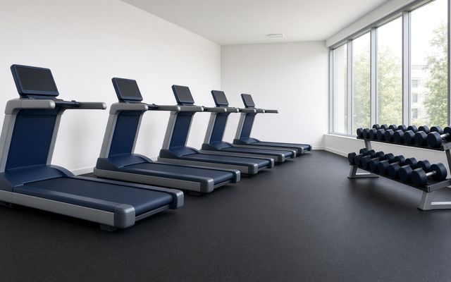 Clean fitness center with equipment