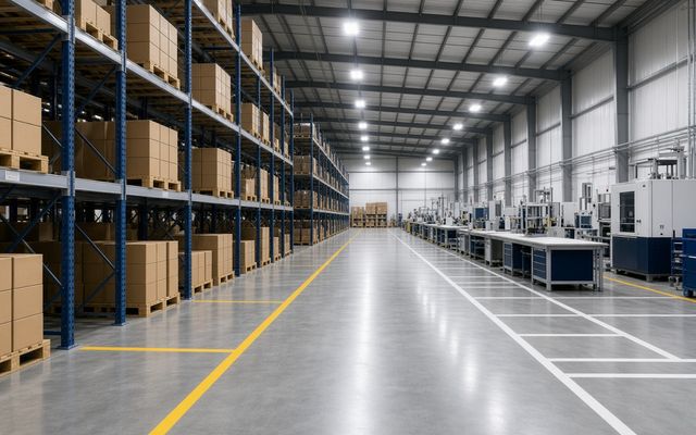 Clean, organized warehouse floor